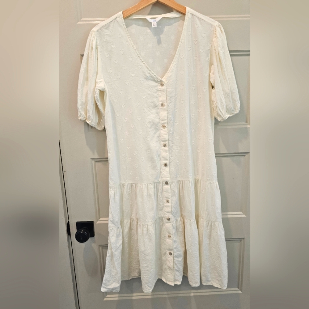 Cream Tiered Button Down Dress Sz XS